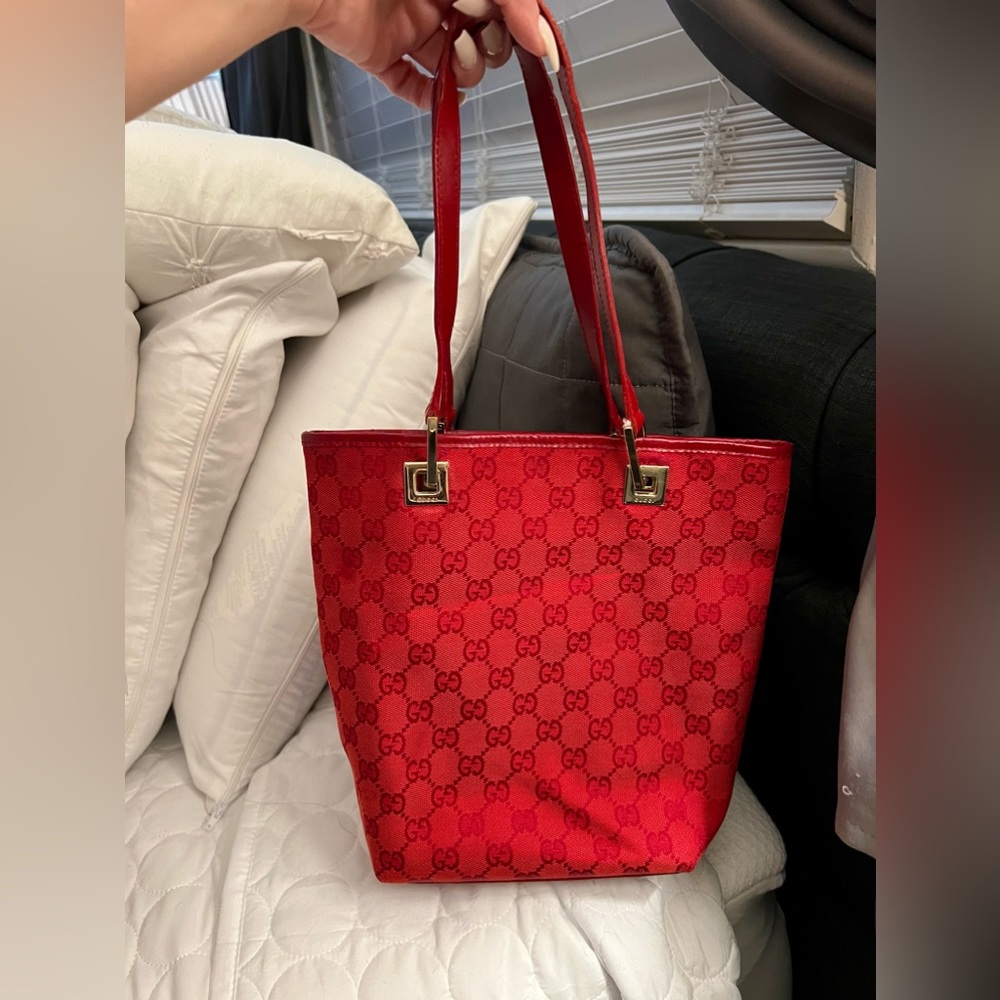 Authentic-Gucci Monogram Canavas small tote shoulder purse